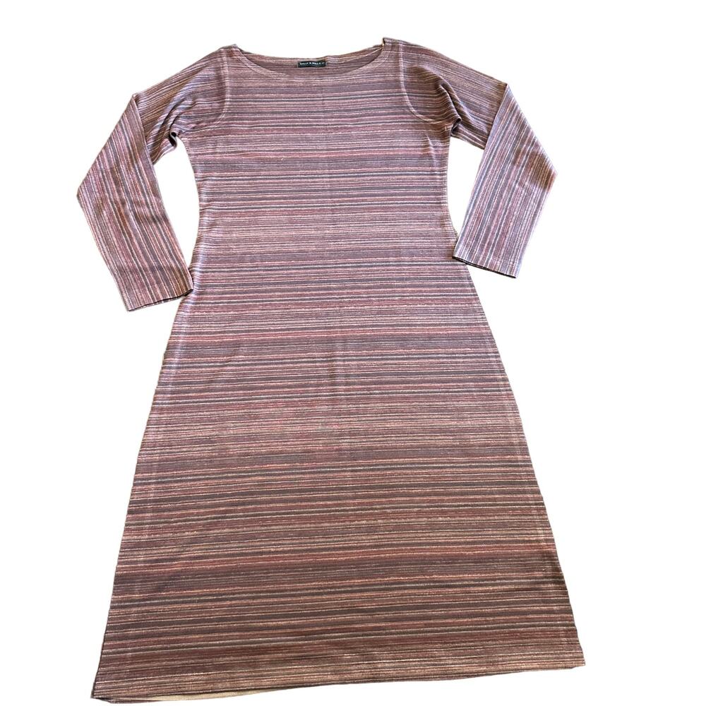 Nally & Millie Womens brown striped jersey dress a-line, midi length Size XS